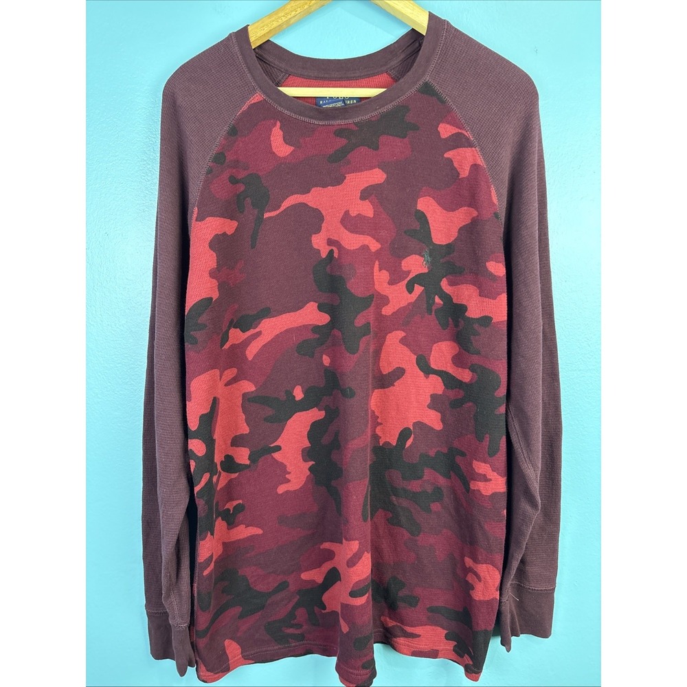 Polo Ralph Lauren Men's XL Red Camo Thermal Shirt Waffle Knit Long Sleeve Preppy